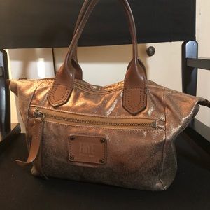 Frye Bronze Canvas Handbag with leather detailing